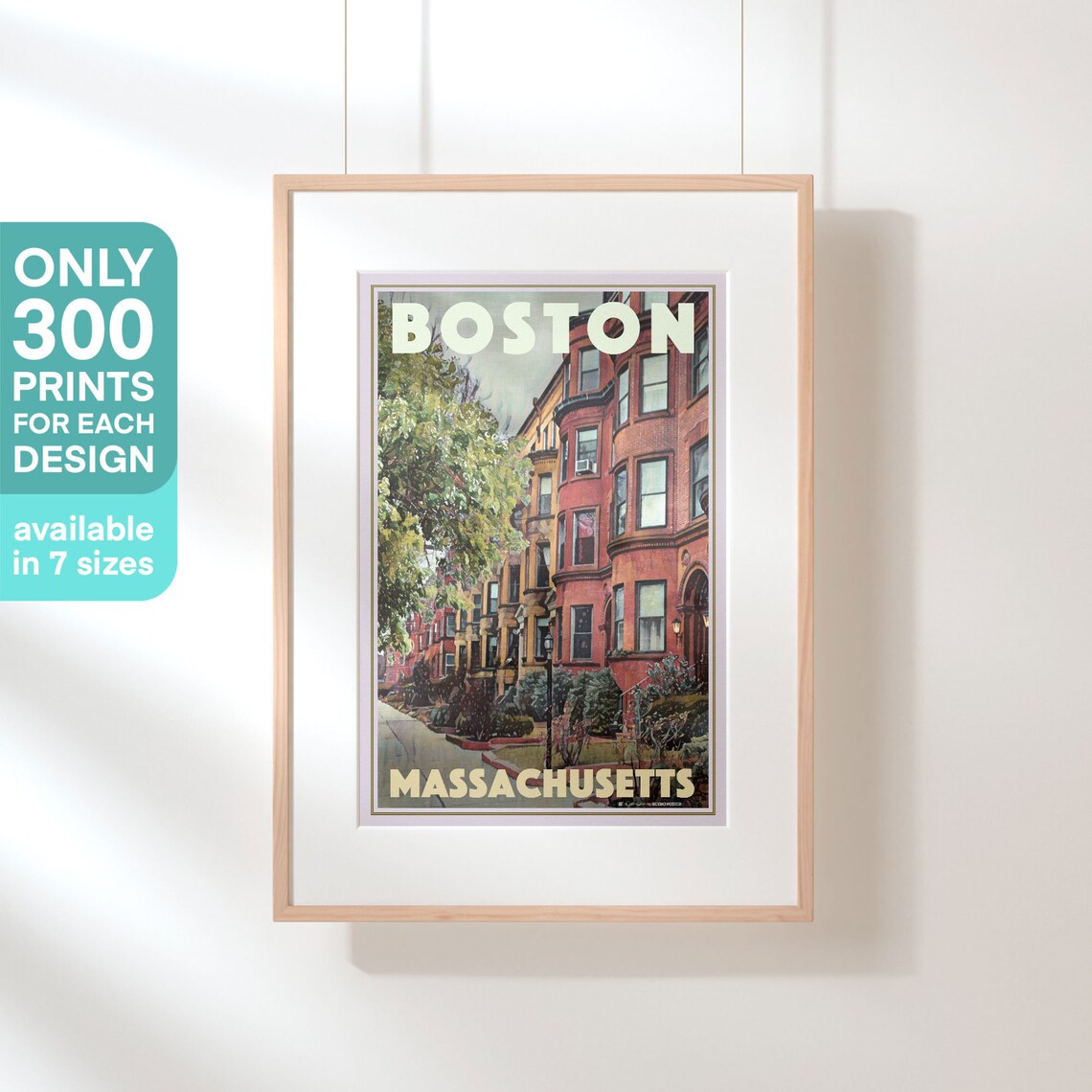 Boston Massachusetts Red Brick Townhouse Street Travel Poster - Image 3