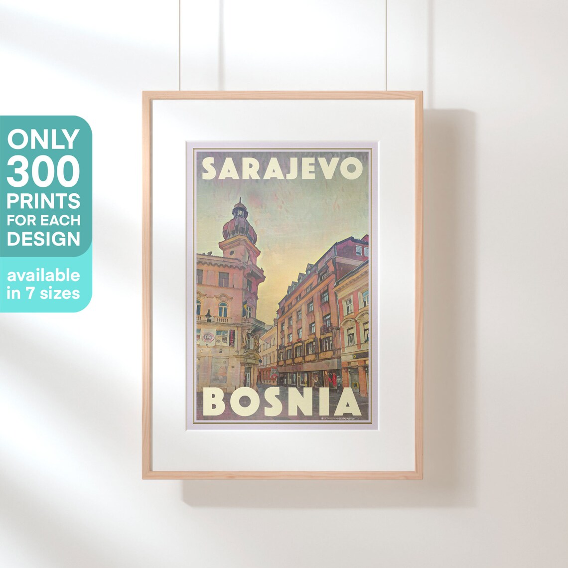 Sarajevo Bosnia Vintage Travel Poster With Historic Street And Dome - Image 3