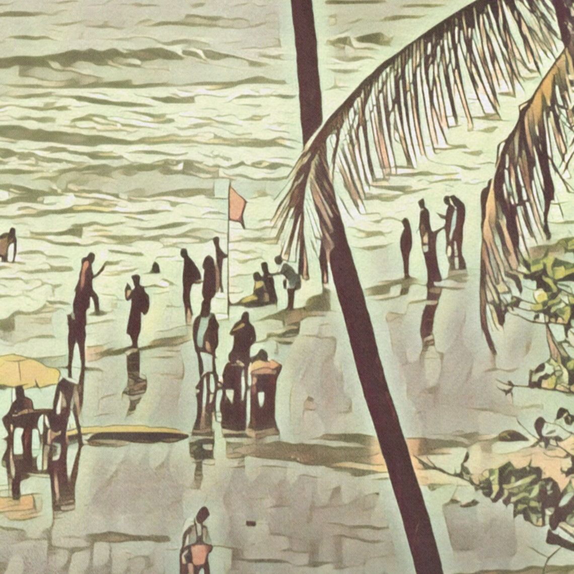 Vagator Goa Beach Swimmers and Palm Trees Travel Poster India - Image 4