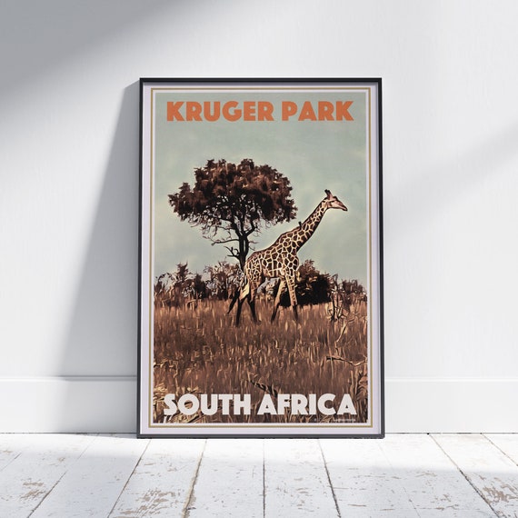 Kruger Park Poster Girafe In Kruger Park By Alecse Limited Edition South Africa Travel Poster Poster Of Kruger Park South Africa Print