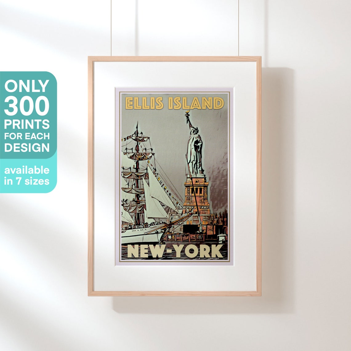 New York Poster Ellis Island Fregate By Alecse 300ex New York Print Statue Of Liberty Poster Us Travel Poster New York Travel Wall - Image 3