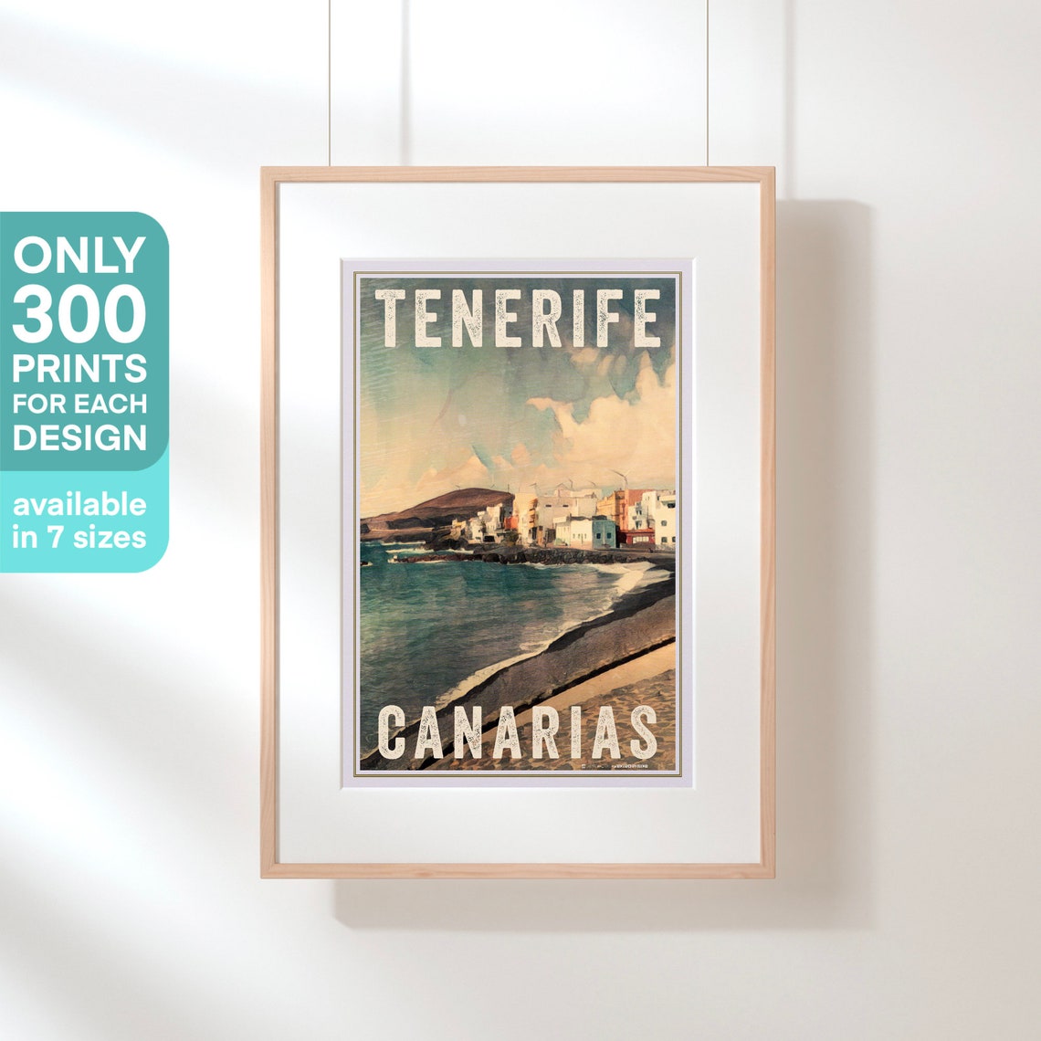 Tenerife Canary Islands Black Sand Beach Seaside Town Travel Poster - Image 3