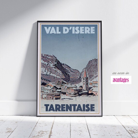 Val dIsere French Alps Retro Ski Travel Poster Tarentaise Village Art