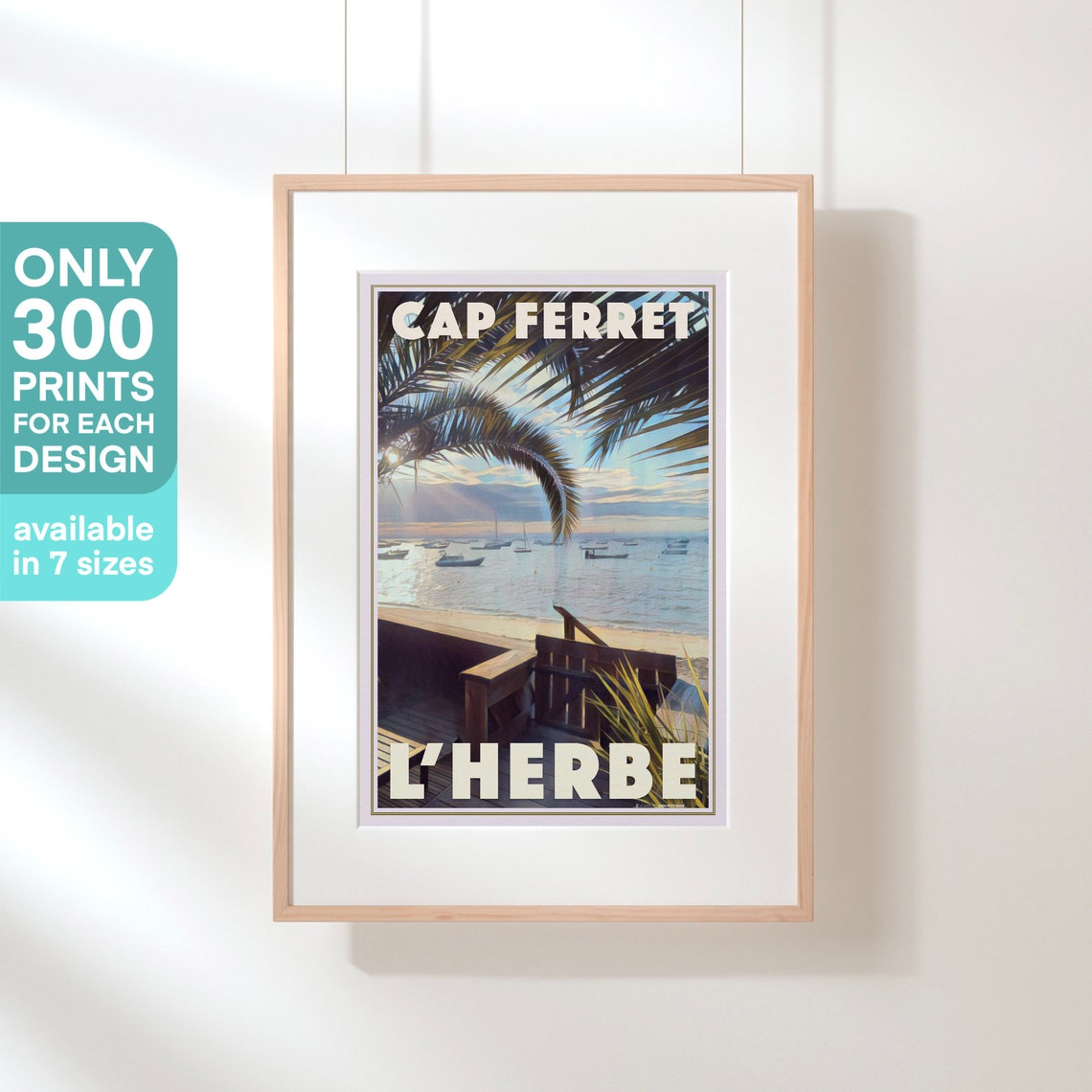 Cap Ferret L'Herbe Palm Sunset French Beach Retro Travel Poster - Image 3