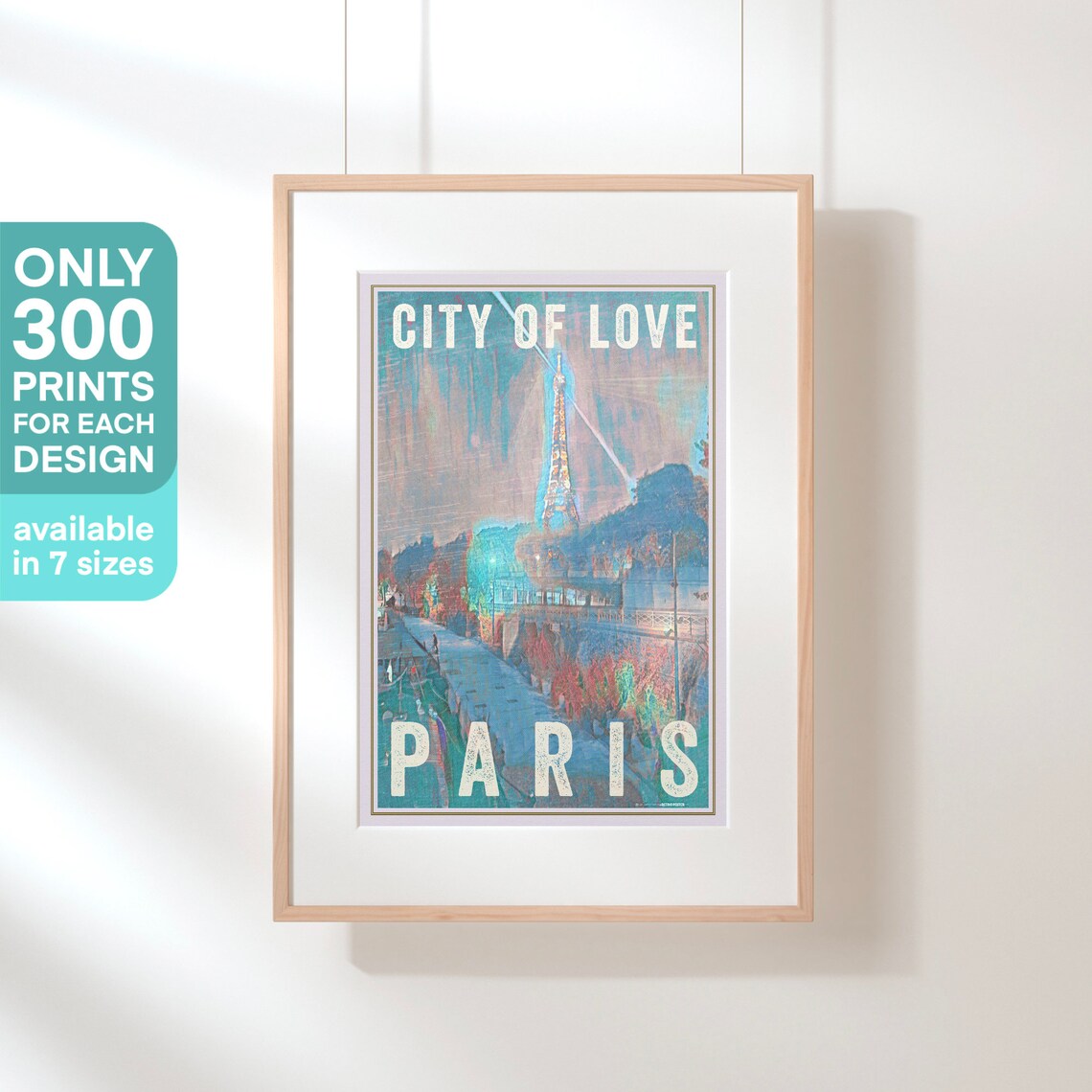 Paris City of Love Eiffel Tower Night Lights Vintage Travel Poster - Image 3