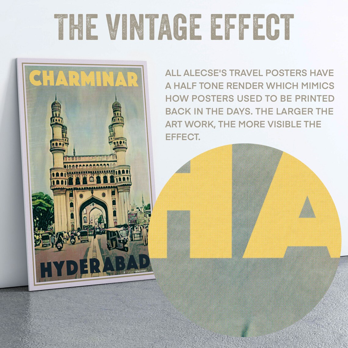 Hyderabad Charminar Monument Street Scene India Retro Travel Poster - Image 2