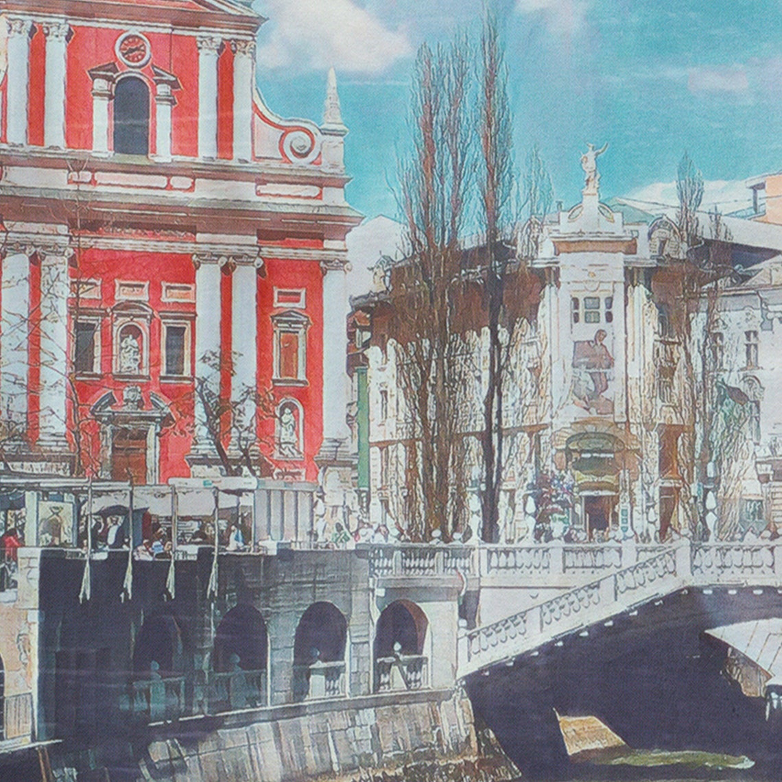Ljubljana Slovenia Riverside Old Town Bridge Retro Travel Poster - Image 4