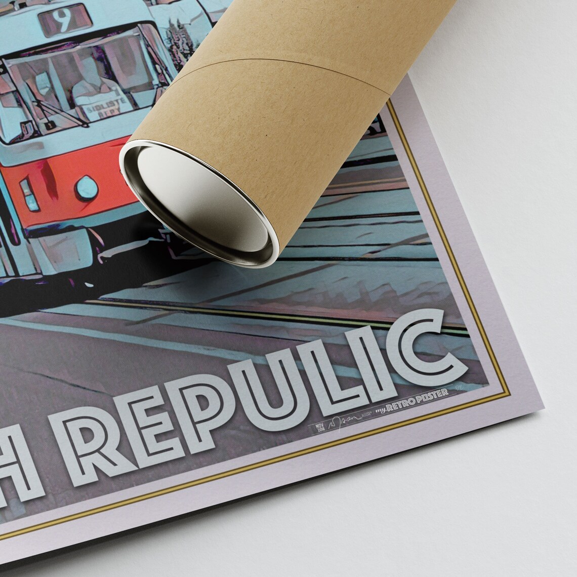 Prague Red Tram Historic Street Czech Republic Retro Travel Poster - Image 2