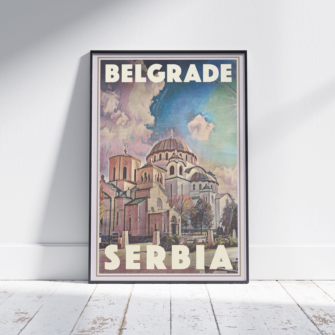 Belgrade Serbia Vintage Travel Poster With Saint Sava Temple Domes