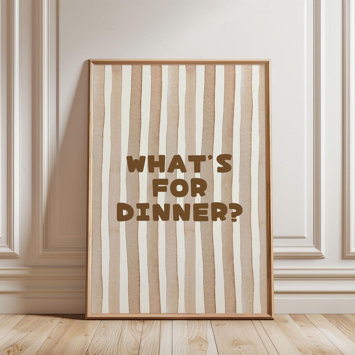 What Is For Dinner Watercolor Striped Beige Typography Kitchen Poster