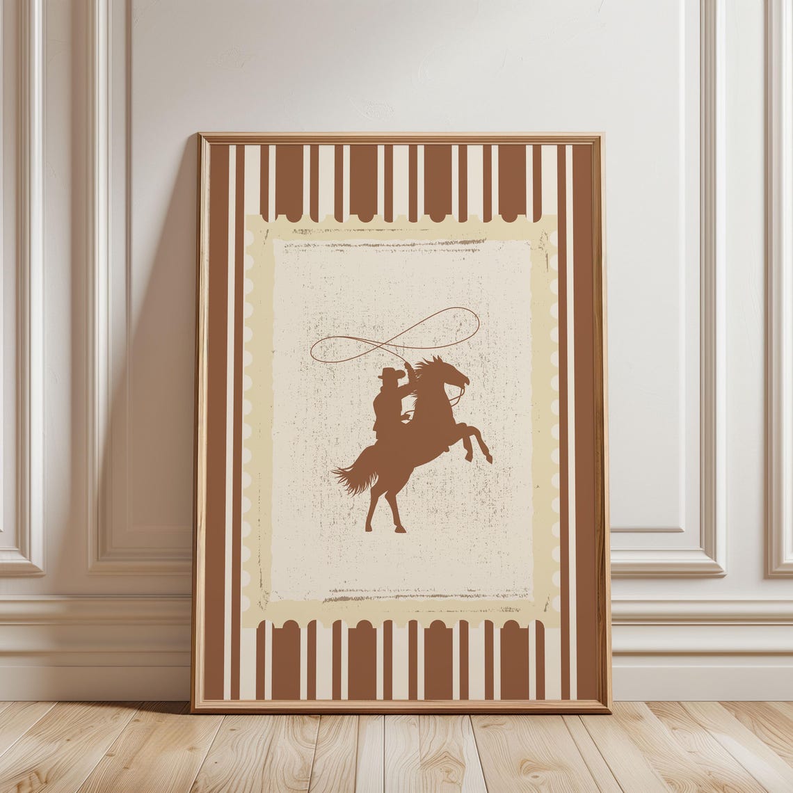 Vintage Rodeo Cowboy Lasso Striped Brown Western Ranch Poster