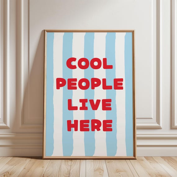 Cool People Live Here Pastel Red Stripe Pattern Funny Quote Typography For Girly Bedroom