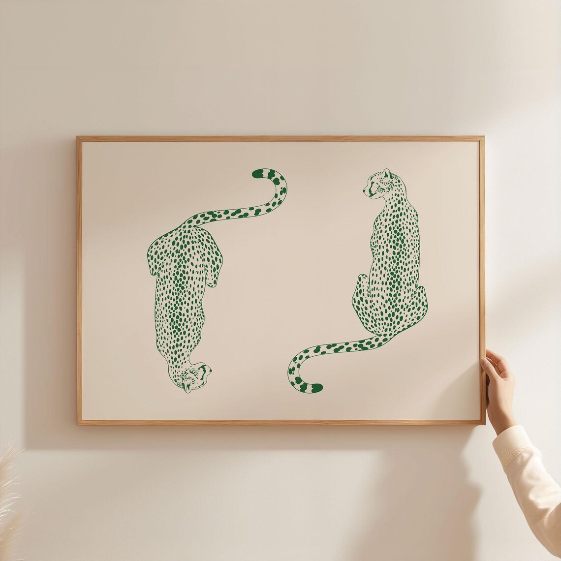 Green Spotted Wild Cats Modern Minimalist Animal Line Art Poster