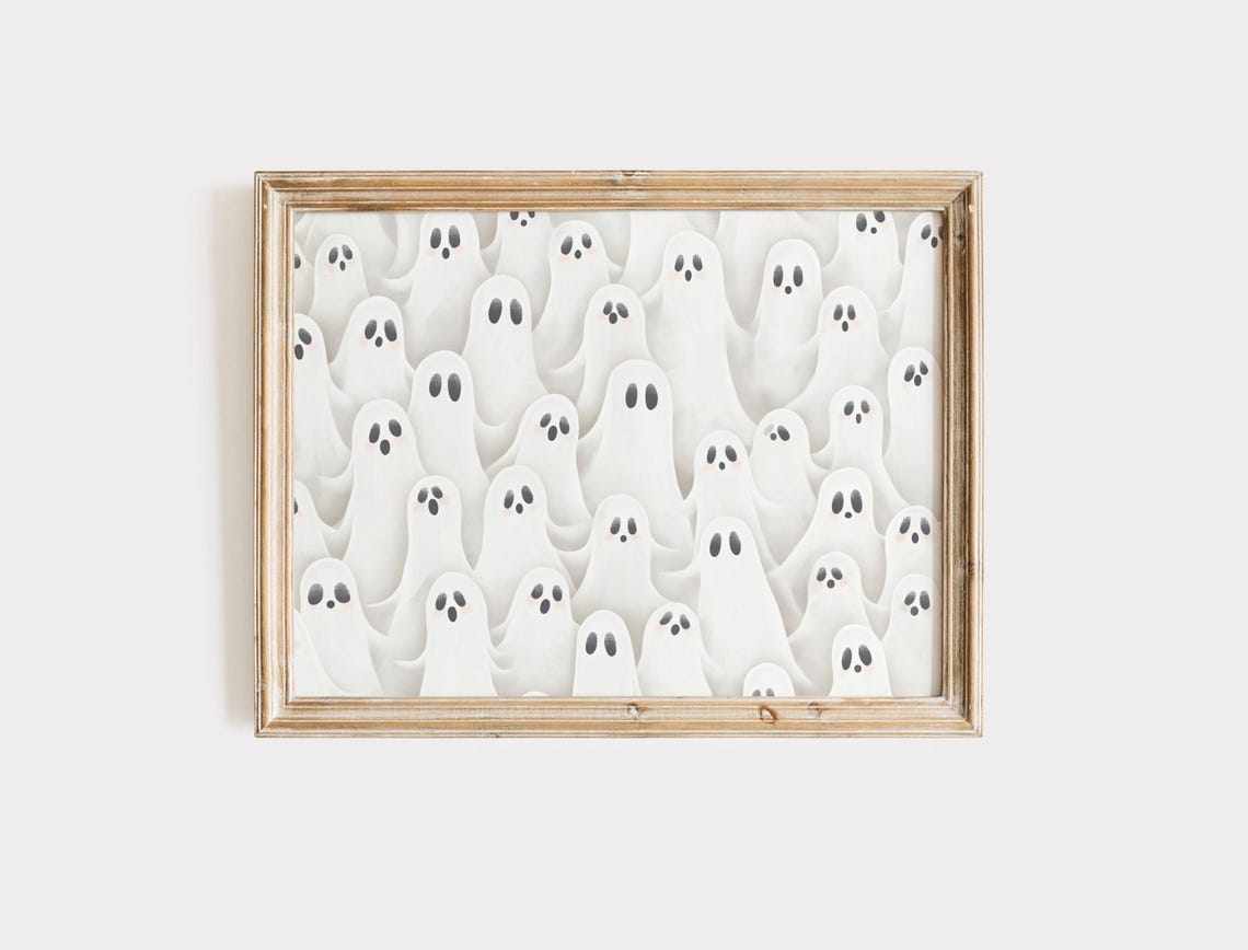 Cute Ghosts Print Halloween Wall Art Pink Spooky Decor Decorations All Over