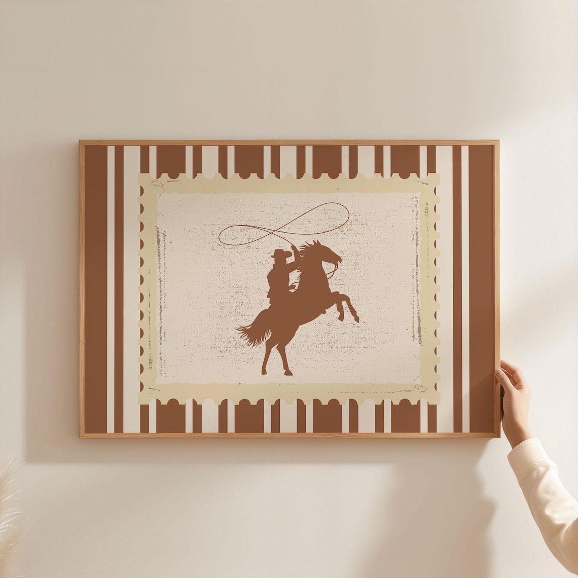 Vintage Cowboy Lasso Horse Rodeo Postage Stamp Classic Decor Poster