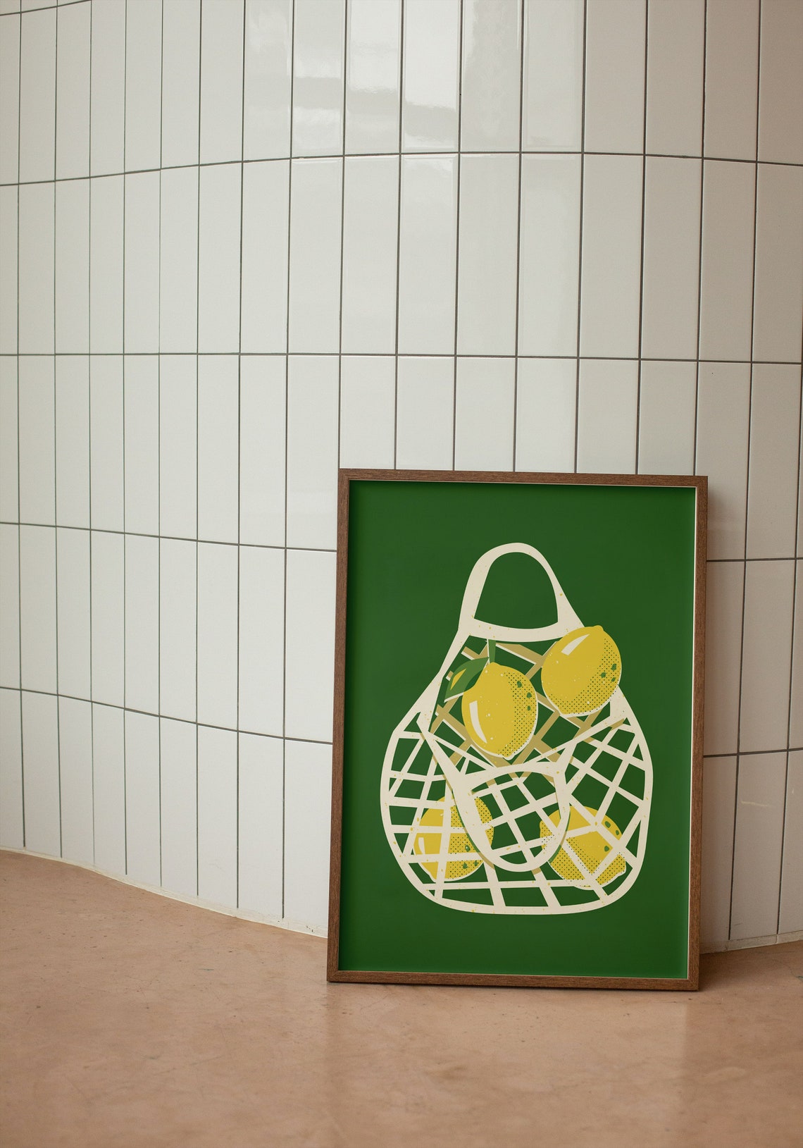 Bright Lemons in a Net Tote Bag Retro Green Trendy Kitchen Poster
