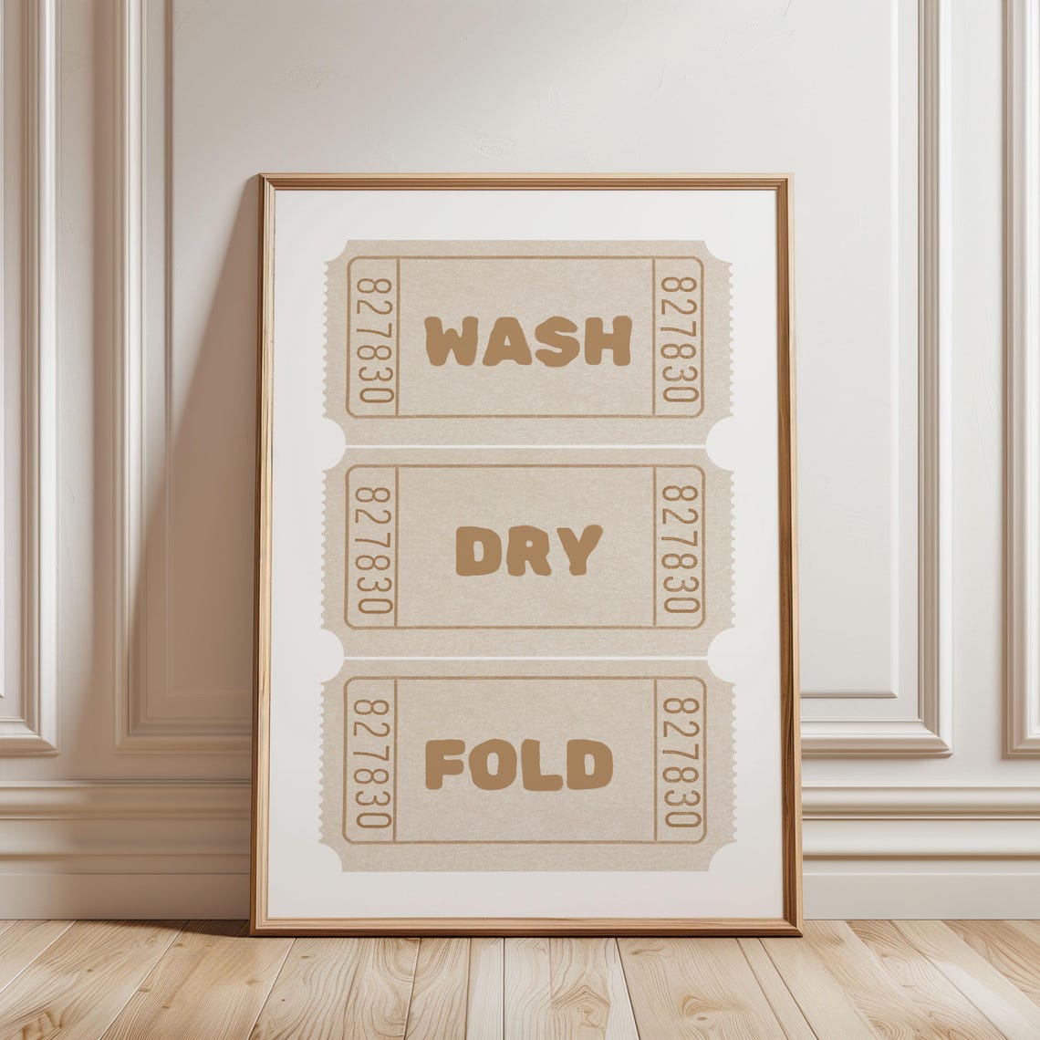 Wash Dry Fold Vintage Style Tickets Beige Laundry Room Wall Art