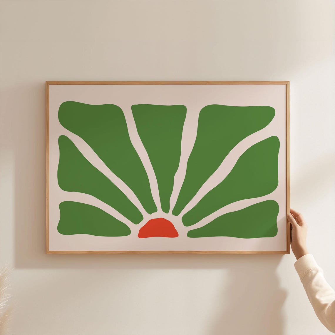 Green Sunburst Abstract Modern Botanical Cream Ground Poster