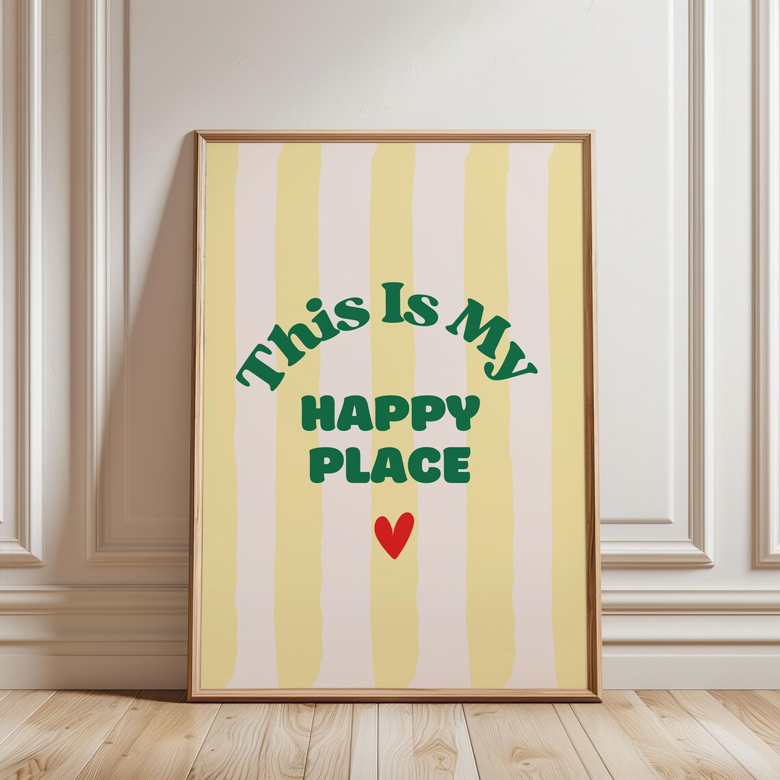 This Is My Happy Place Yellow Green Red Heart Shape Stripe Pattern Funny Quote Typography For Girly Bedroom