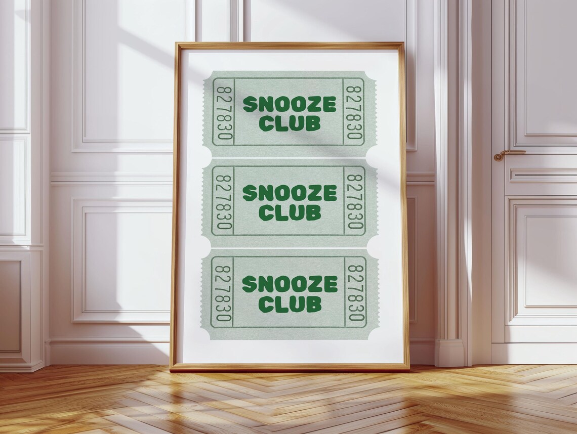 Snooze Club Light Green Ticket Stub Trio Bedroom Wall Poster