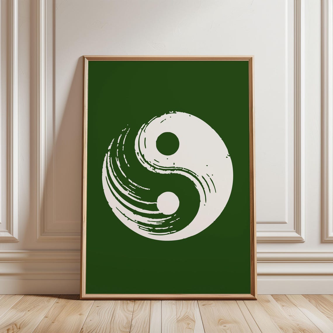 Forest Green Yin Yang Brushstroke Minimalist Balance Wall Art