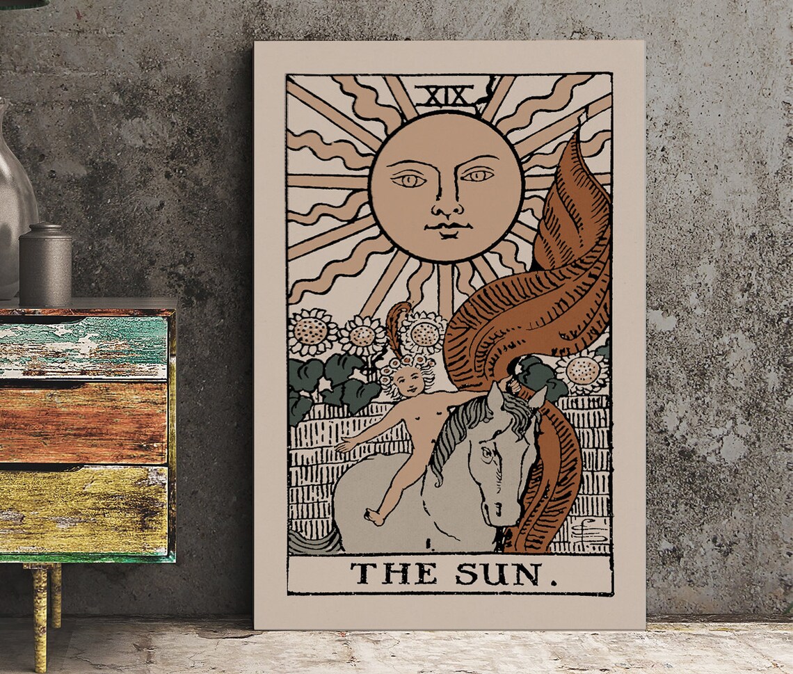 The Sun Tarot Card, Neutral Eclectic Poster Print