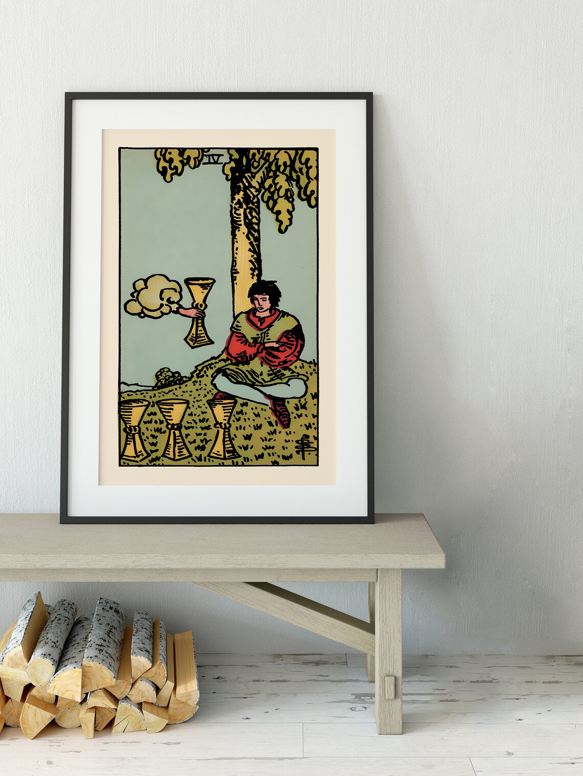 Four Of Cups Tarot Card Poster, Tarot Print