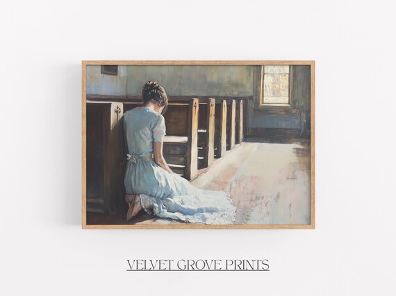 Vintage Style In Prayer Oil Painting Art Print