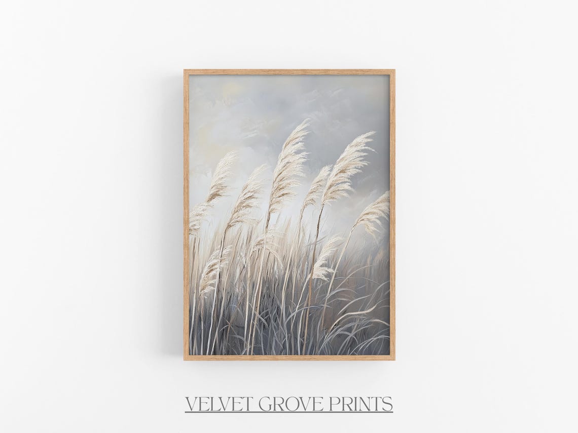 Tall White Pampas Grass Plumes Soft Neutral Botanical Art Poster