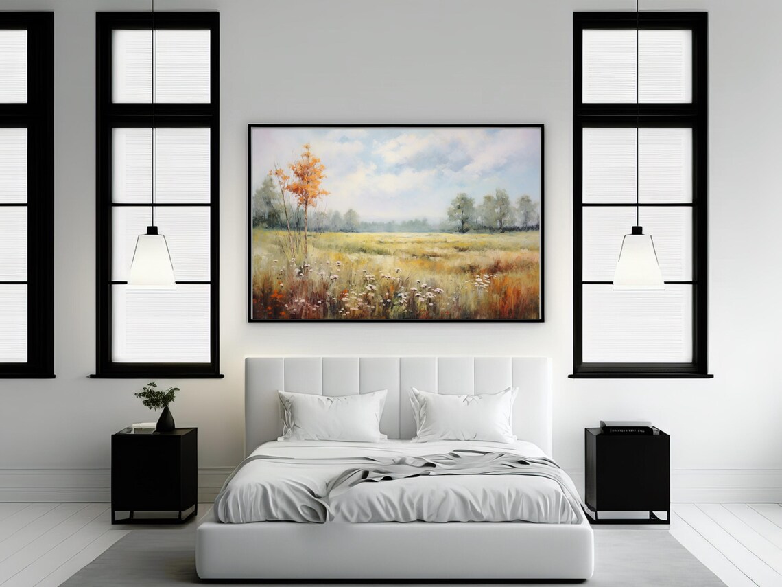Autumn Landscape Painting, Vintage Rustic Farmhouse - Image 2