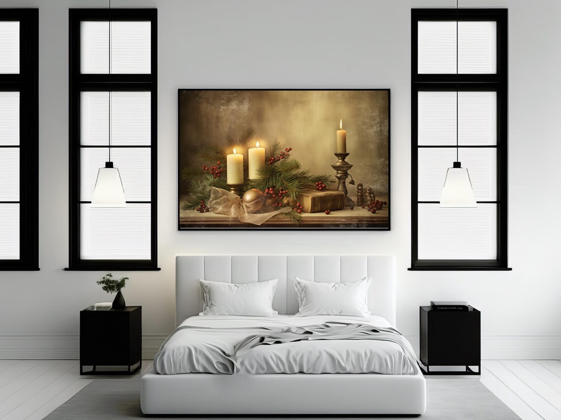 Winter Still Life Painting, Vintage Christmas Decor - Image 2