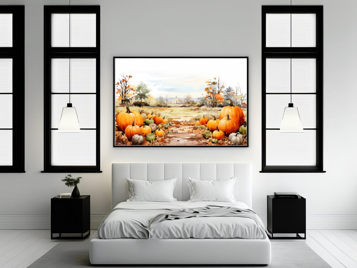 Fall Pumpkin Patch Landscape Painting, Rustic Autumn - Image 2