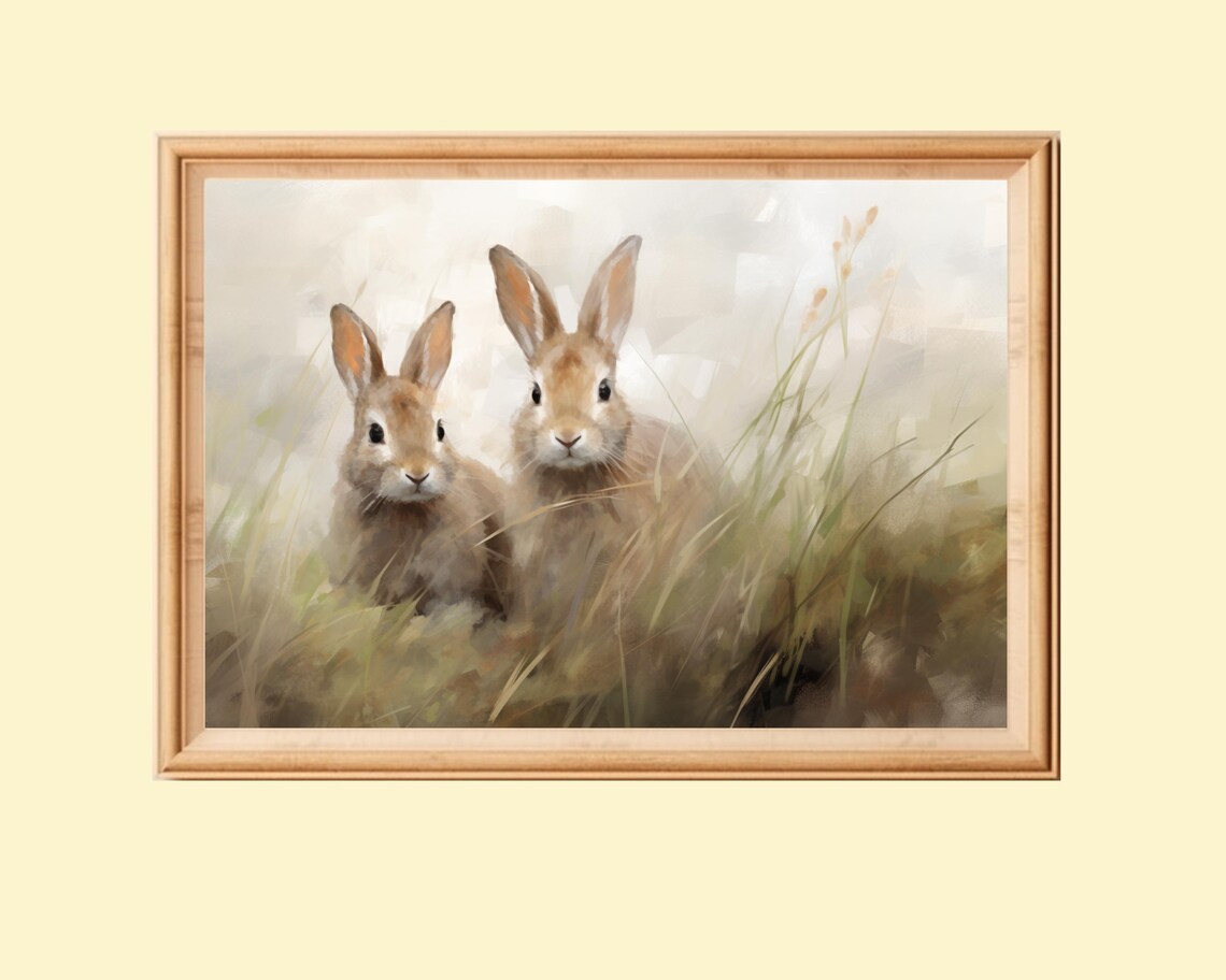 Vintage Easter Bunny, Spring Rabbit Painting