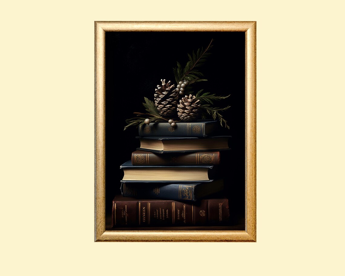 Christmas Book Art, Vintage Dark Academia Decor