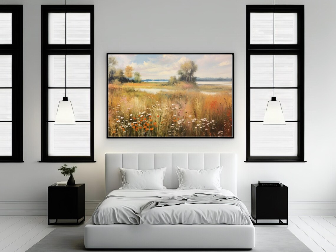 Autumn Meadow Field Landscape, Rural Country Decor - Image 2