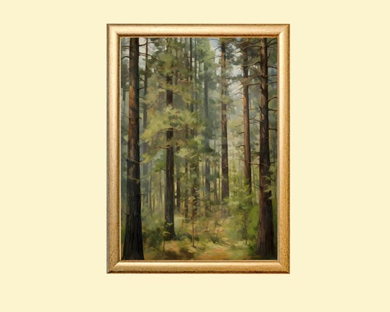 Pine Forest Vertical Landscape, Impressionist Art Print
