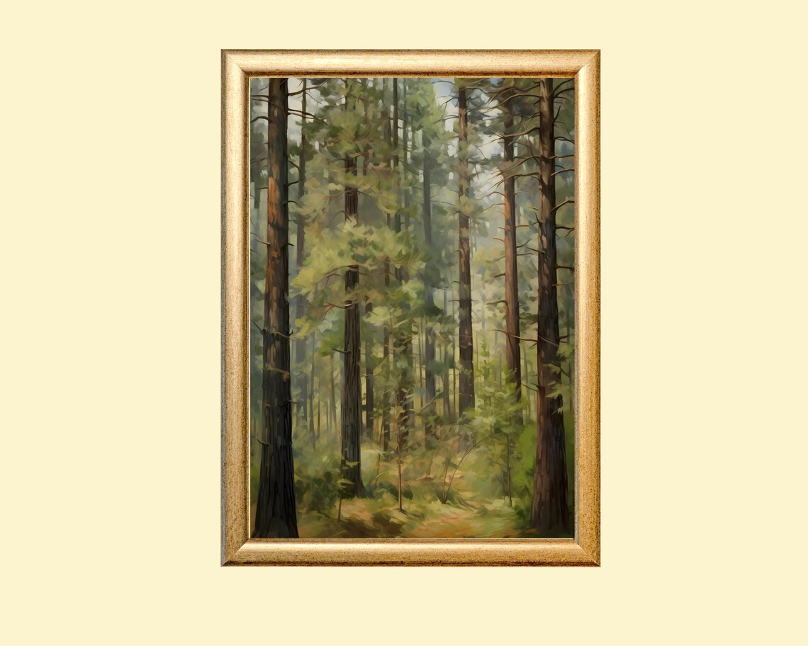 Pine Forest Vertical Landscape, Impressionist Art Print