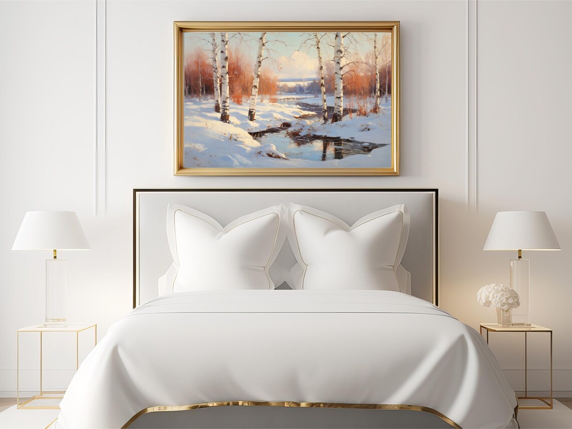 Sunny Winter Landscape, Rustic Birch Tree Scene - Image 2