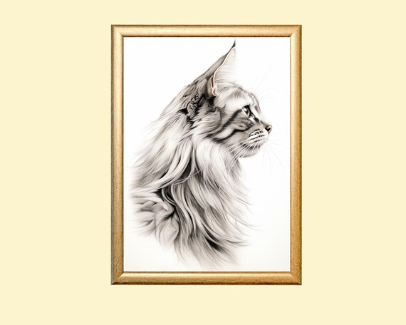 Cat Drawing, Cat Portrait, Cat Lover Gift