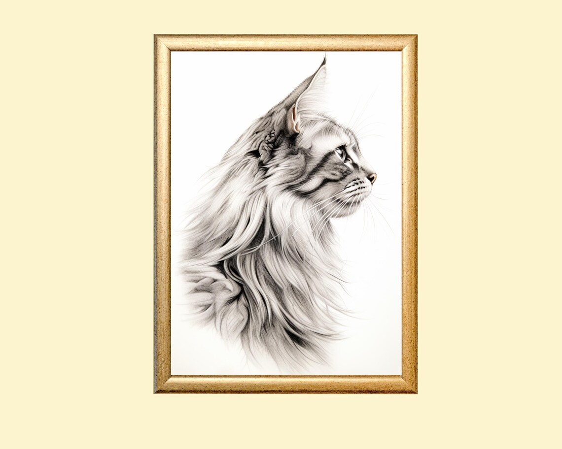 Cat Drawing, Cat Portrait, Cat Lover Gift