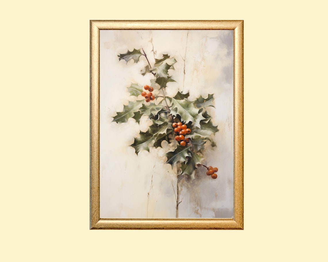 Holly Branch, Botanical Christmas Art Print