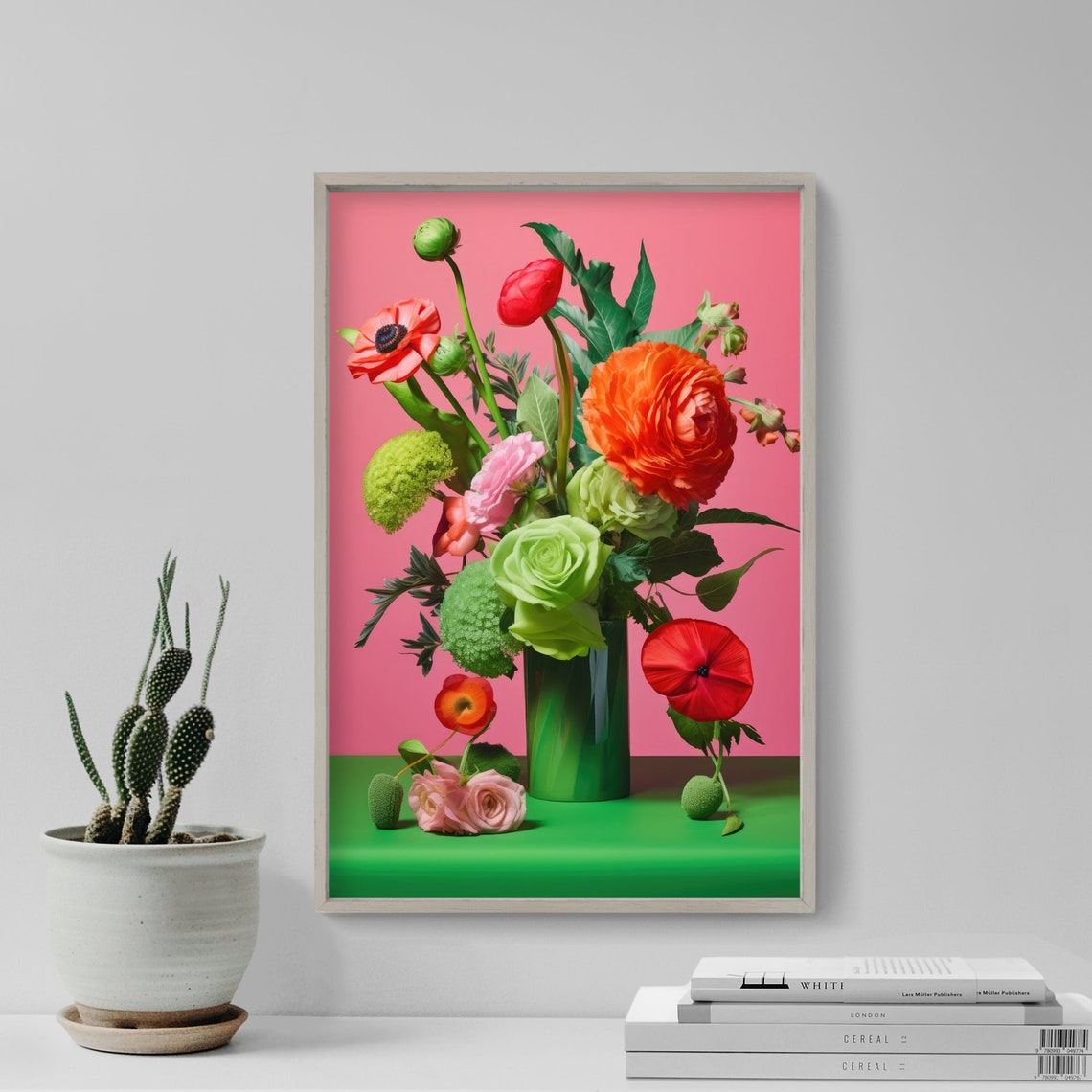 Lush Garden Bouquet in Coral Pink and Green Botanical Poster