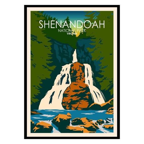 Shenandoah National Park Virginia Waterfall Vintage Travel Poster