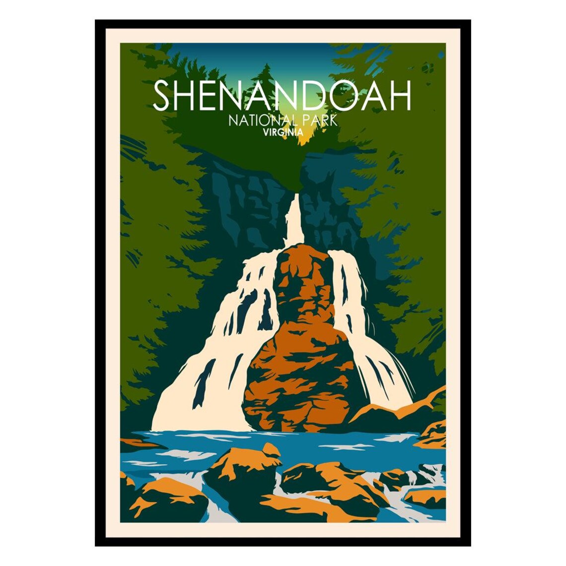Shenandoah National Park Virginia Waterfall Vintage Travel Poster