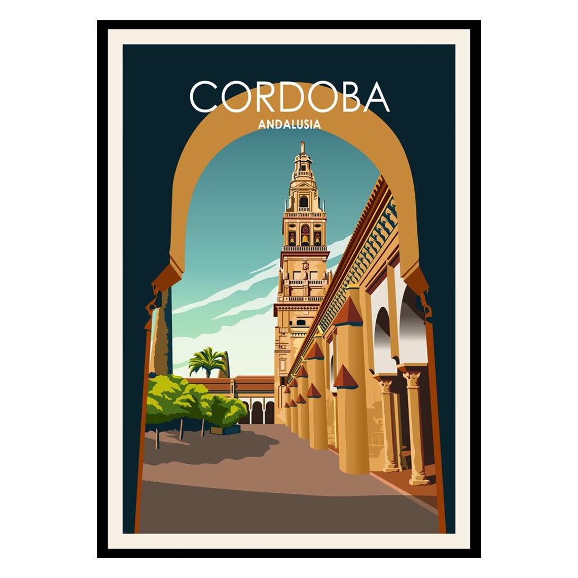 Cordoba Andalusia Spain Vintage Travel Poster Bell Tower Arch