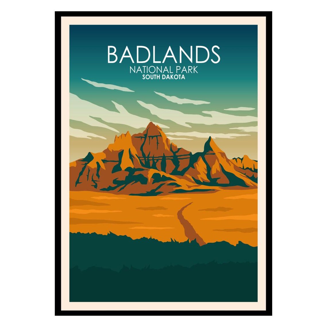 Badlands National Park South Dakota Travel Poster Desert Peaks