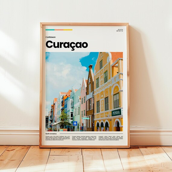 Curacao Willemstad Colorful Colonial Buildings Travel Poster