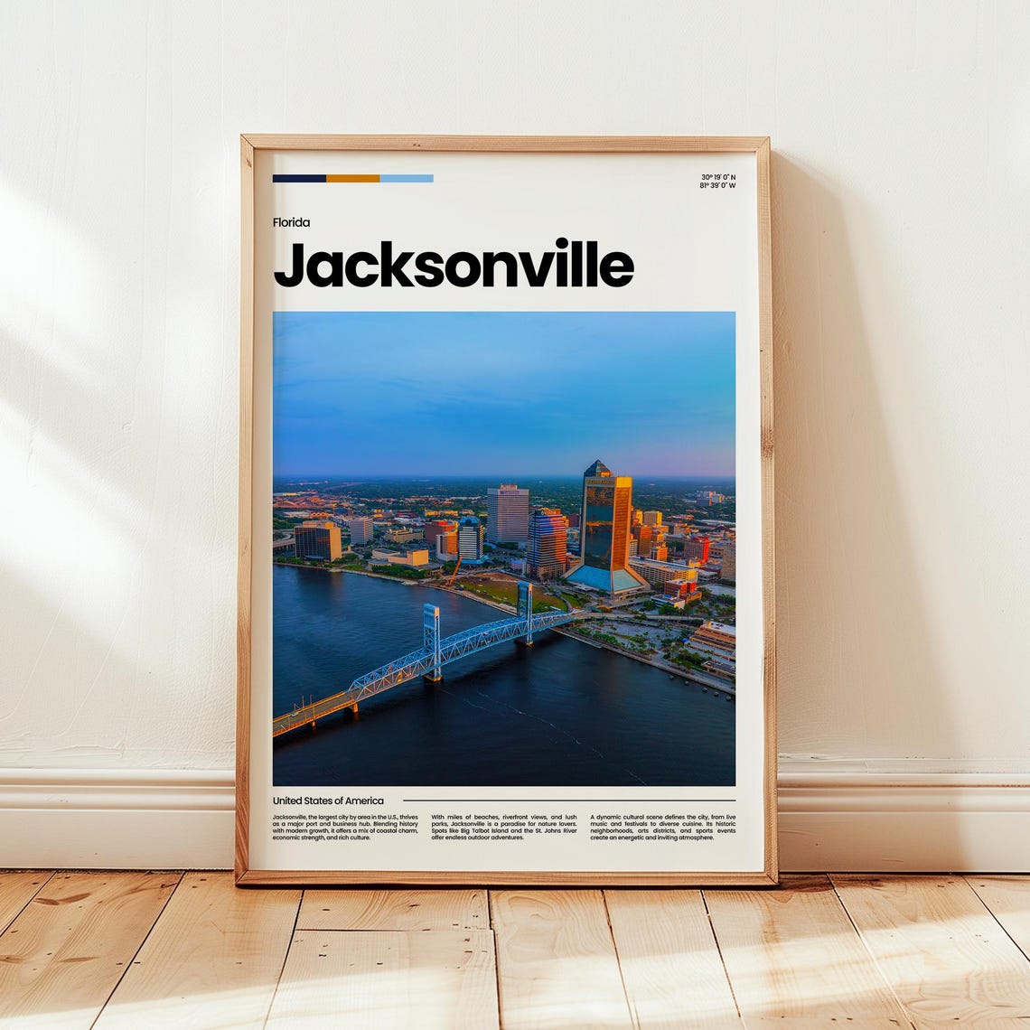 Jacksonville Florida Sunset Aerial Photo Skyline Travel Poster