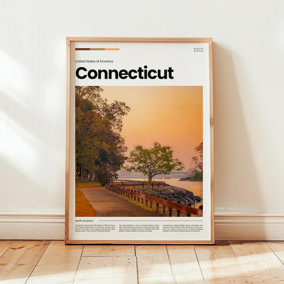 Connecticut Coastal Sunset Boardwalk Scenic State Travel Poster