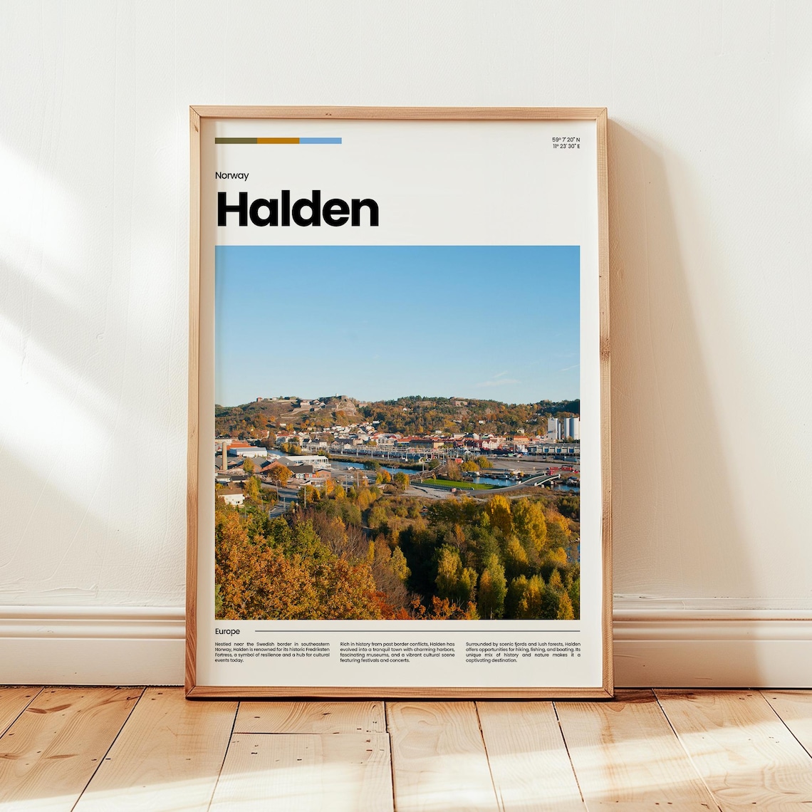 Halden Norway Autumn Town Hills Fall Colors Scenic Travel Poster